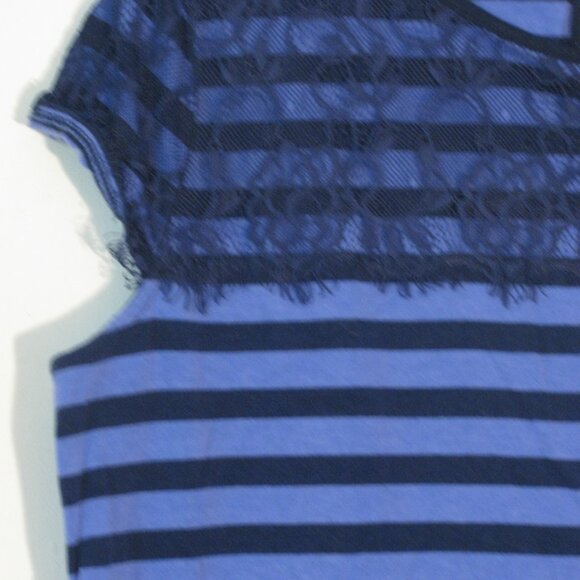 * Elle Casual Blouse Large Blue Stripes Lace Detail - Picture 3 of 4